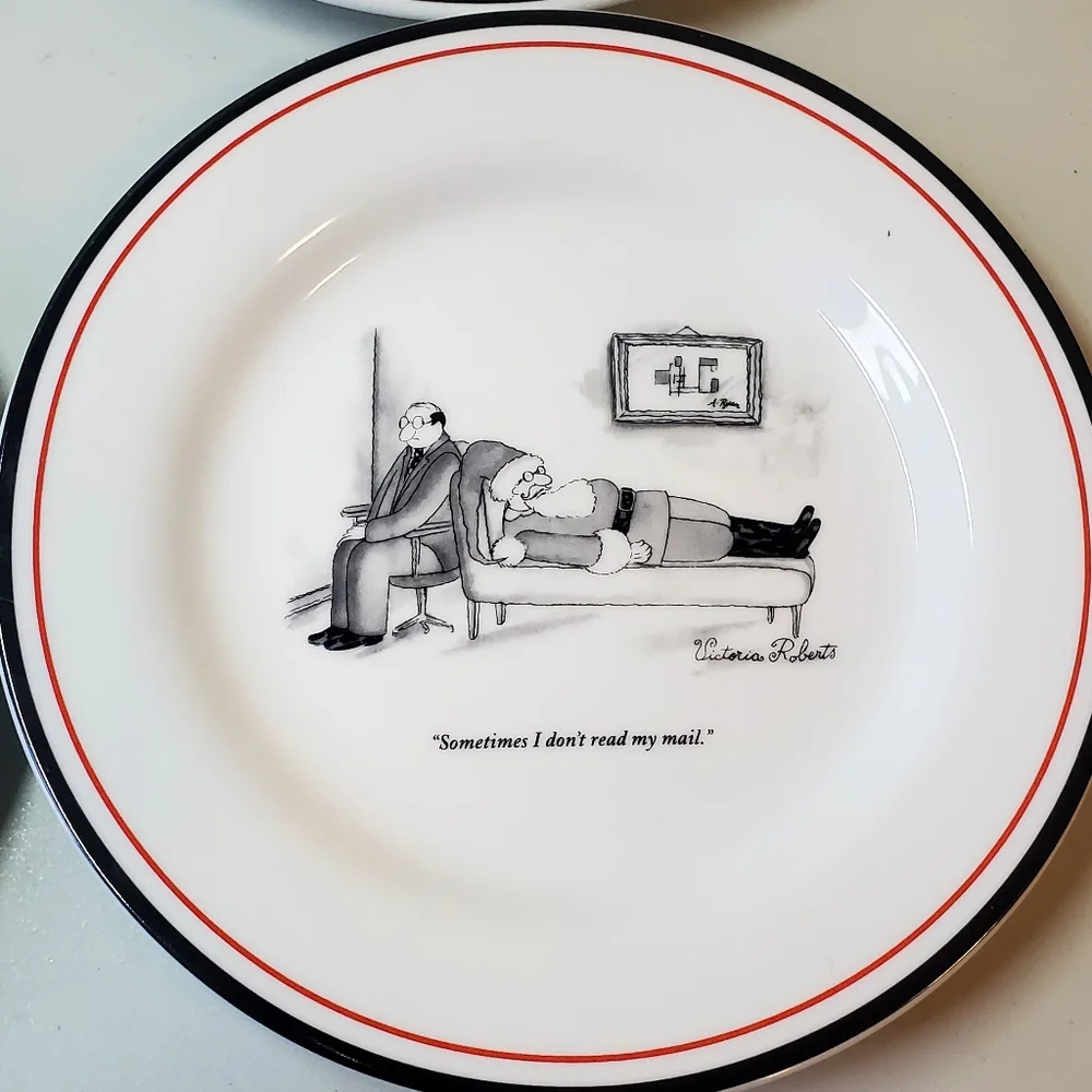 The New Yorker Restoration Hardware Santa Cartoon Plates